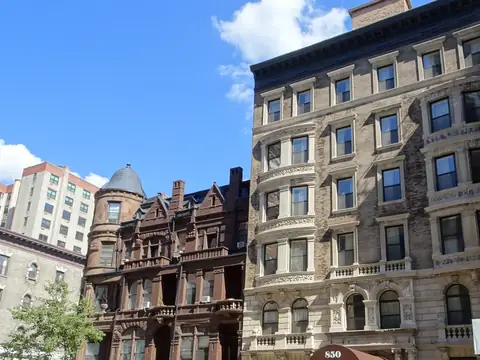 Pre-war apartment buildings of carved stone and brick on West End Avenue in Manhattan